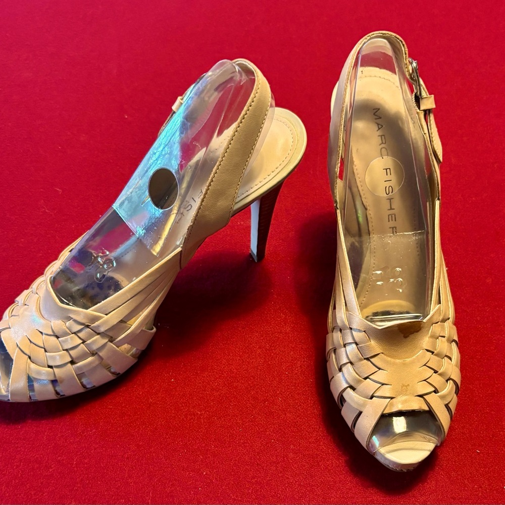 Marc Fisher women's woven leather,heeled sandals.